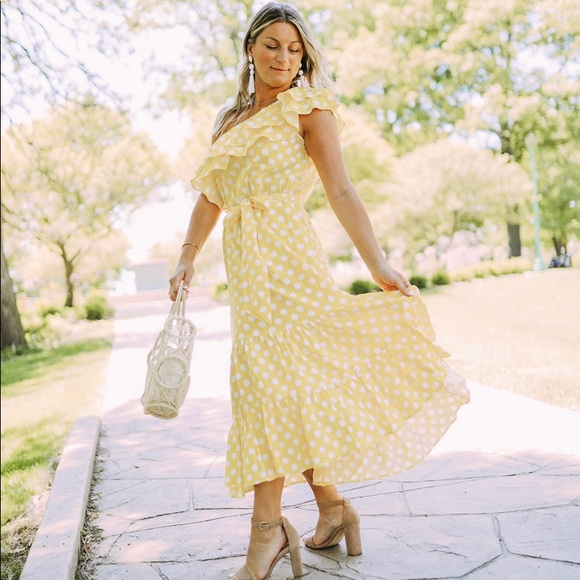 Yellow & white polka dot midi dress - Picture 4 of 6